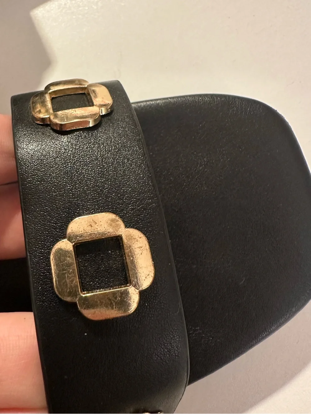 Nicole Miller Black Heeled Sandals with Gold Accent Studs